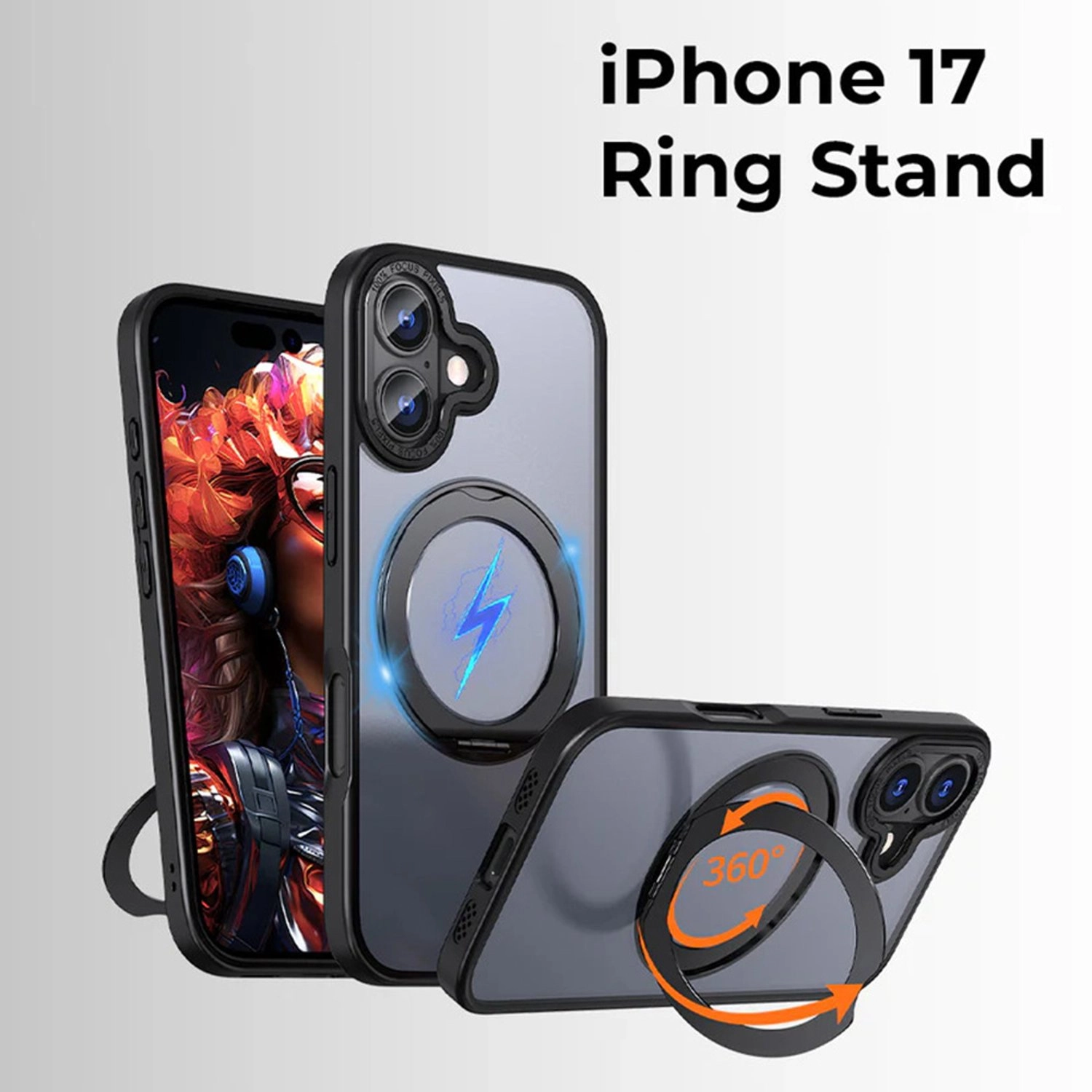 360° Rotate Ring Stand Magsafe Case - TPU and polycarbonate for iPhone 17