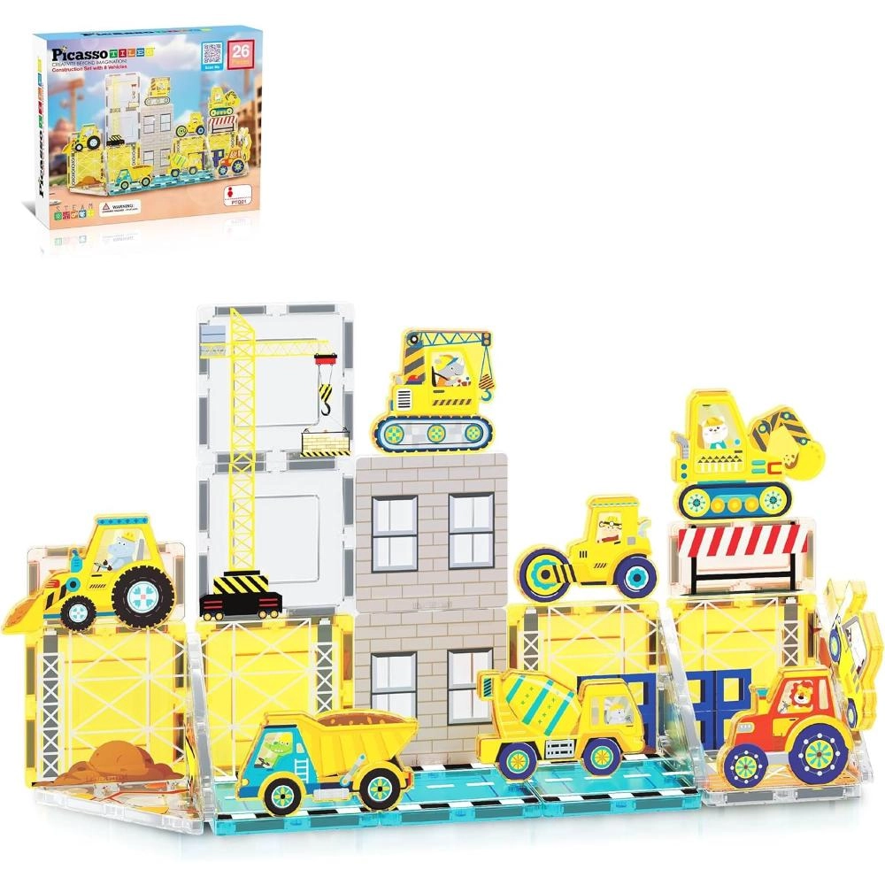 PicassoTiles Magnet Tile Building Blocks - Construction 26 pcs