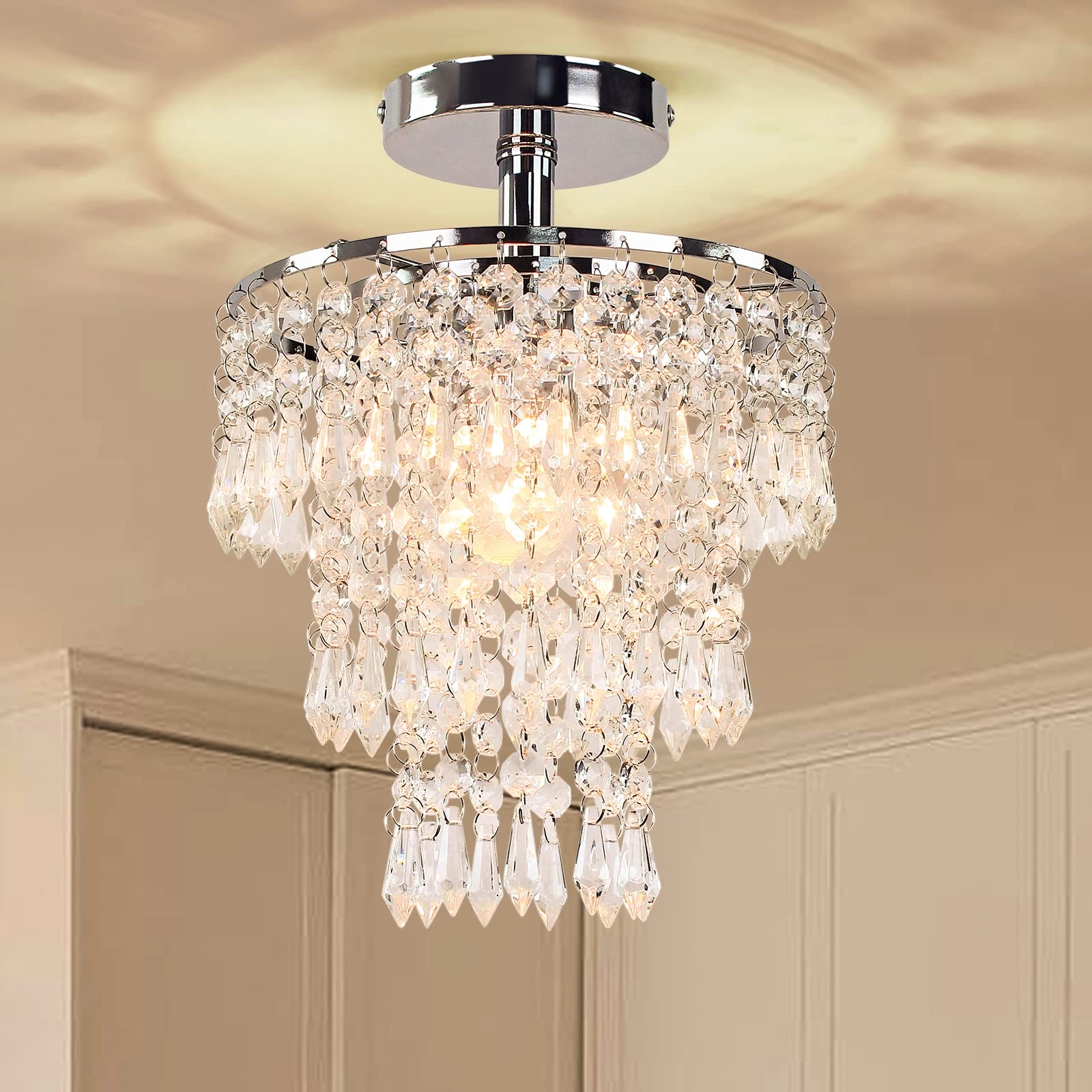 Yangfan Crystal Chandelier - D7.9 inches x H11.4 inches Chrome