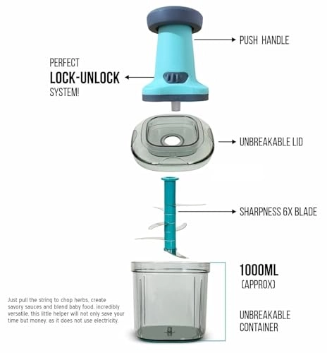 Hand Press Push Chopper - 1 Liters 4 Blades