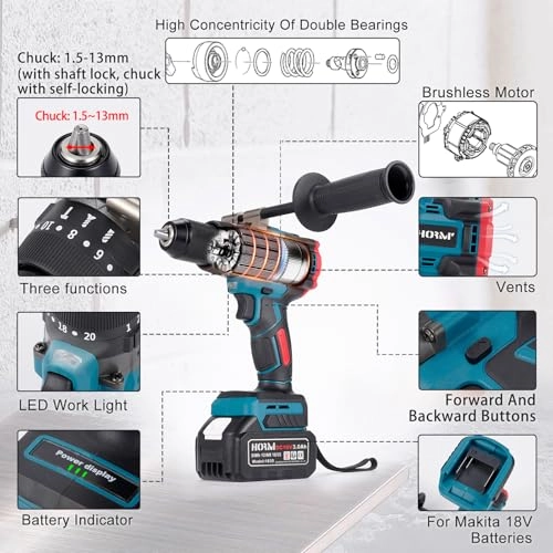 Power Drill Driver - 3000 Milliamp Hours 18 Volts (DC)