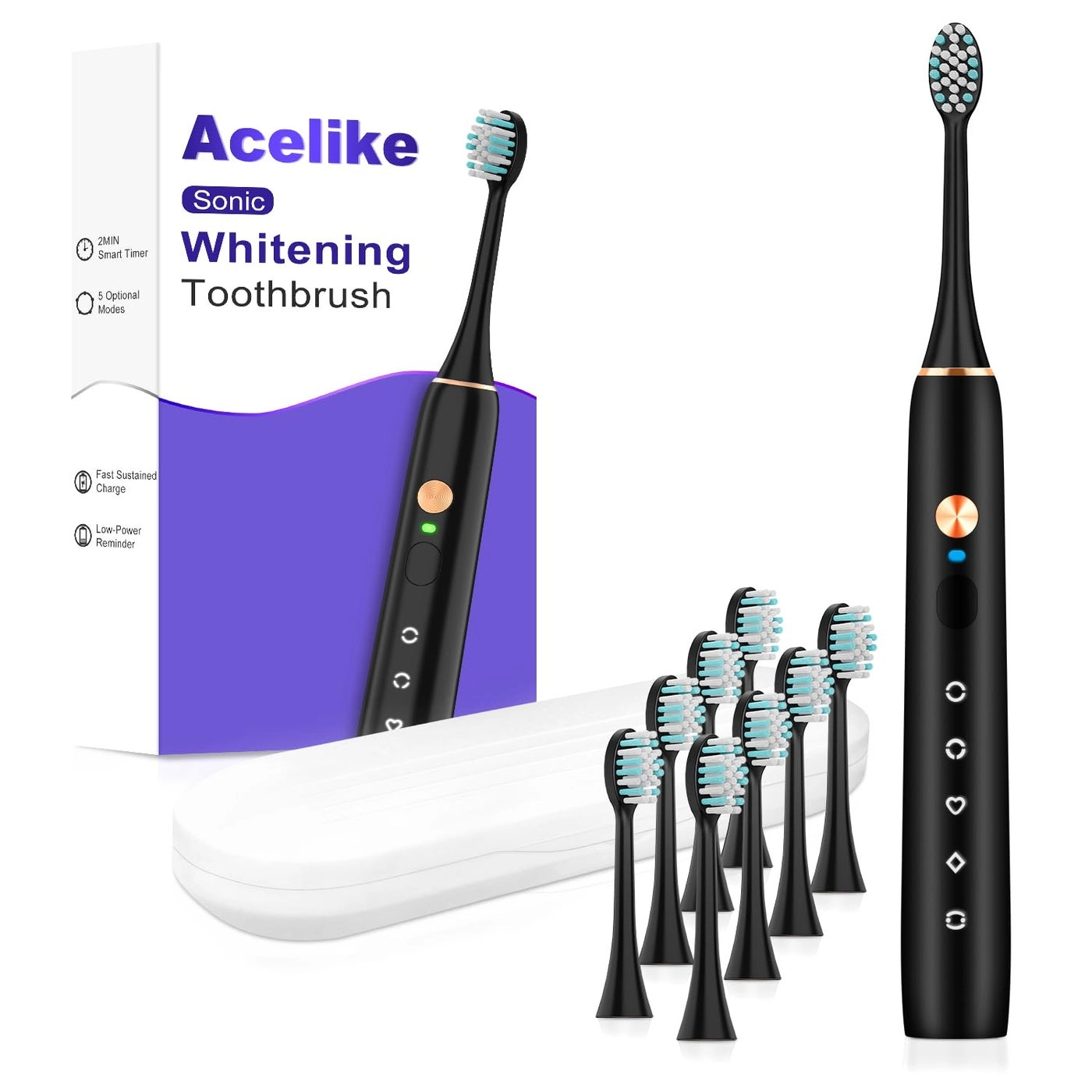 Electric Toothbrush - 30000-45000 VPM 8 Brush Heads IPX7