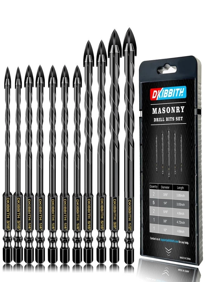 DKIBBITH Carbide Masonry Concrete Drill Bit Set - Carbide 11-pc 3/16" 1/4" 5/16" 3/8" 1/2"