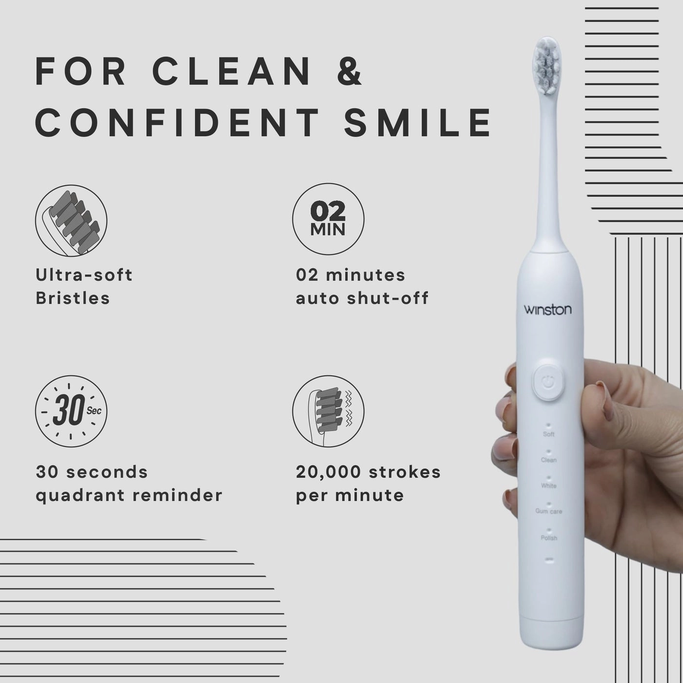 Sonic Electric Toothbrush - Rechargeable IPX8 Waterproof 5 Cleaning Modes