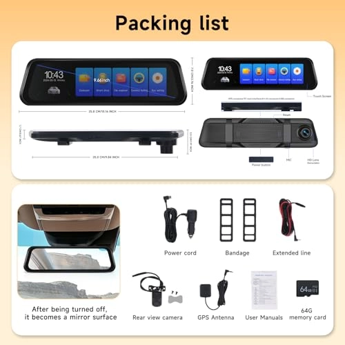 9.66 Inch Rear View Mirror Dash Cam - 4K 25FPS