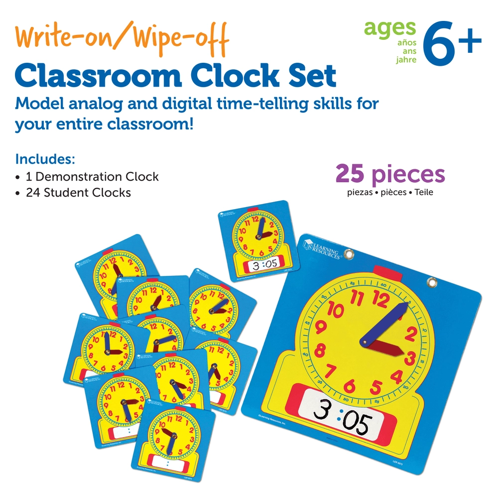 Write And Wipe Clocks Classroom Set - Suitable for 6 years and above 25 Pcs