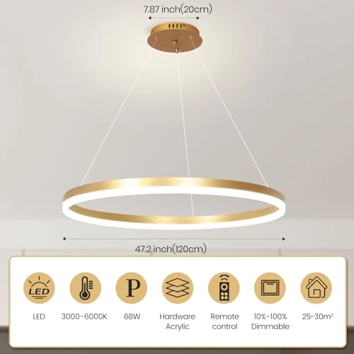 Golden Round LED Chandelier - 3000K 4000K 6000K Dimmable