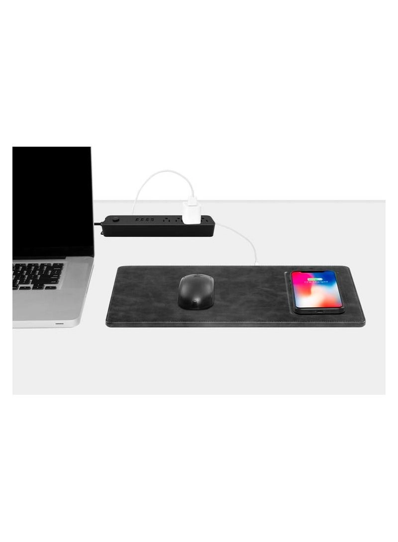 PLQMCH PU Leather Wireless Charging Mouse Pad