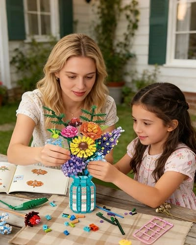 Flower Bouquet Building Blocks Set - Vase Artificial Flowers