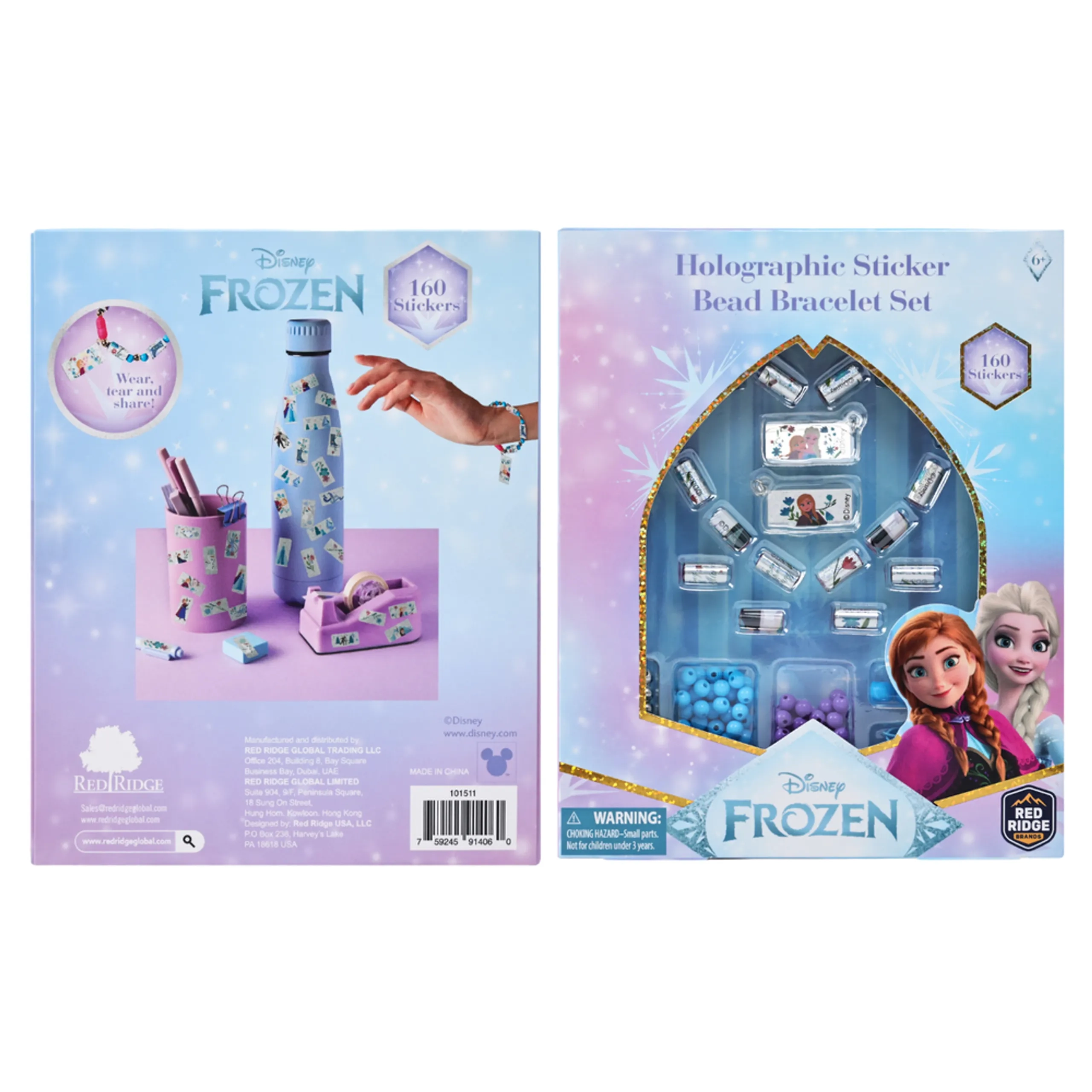 Frozen Holographic Sticker Bead Bracelet Making Craft Set - 160pc Heart-Shaped