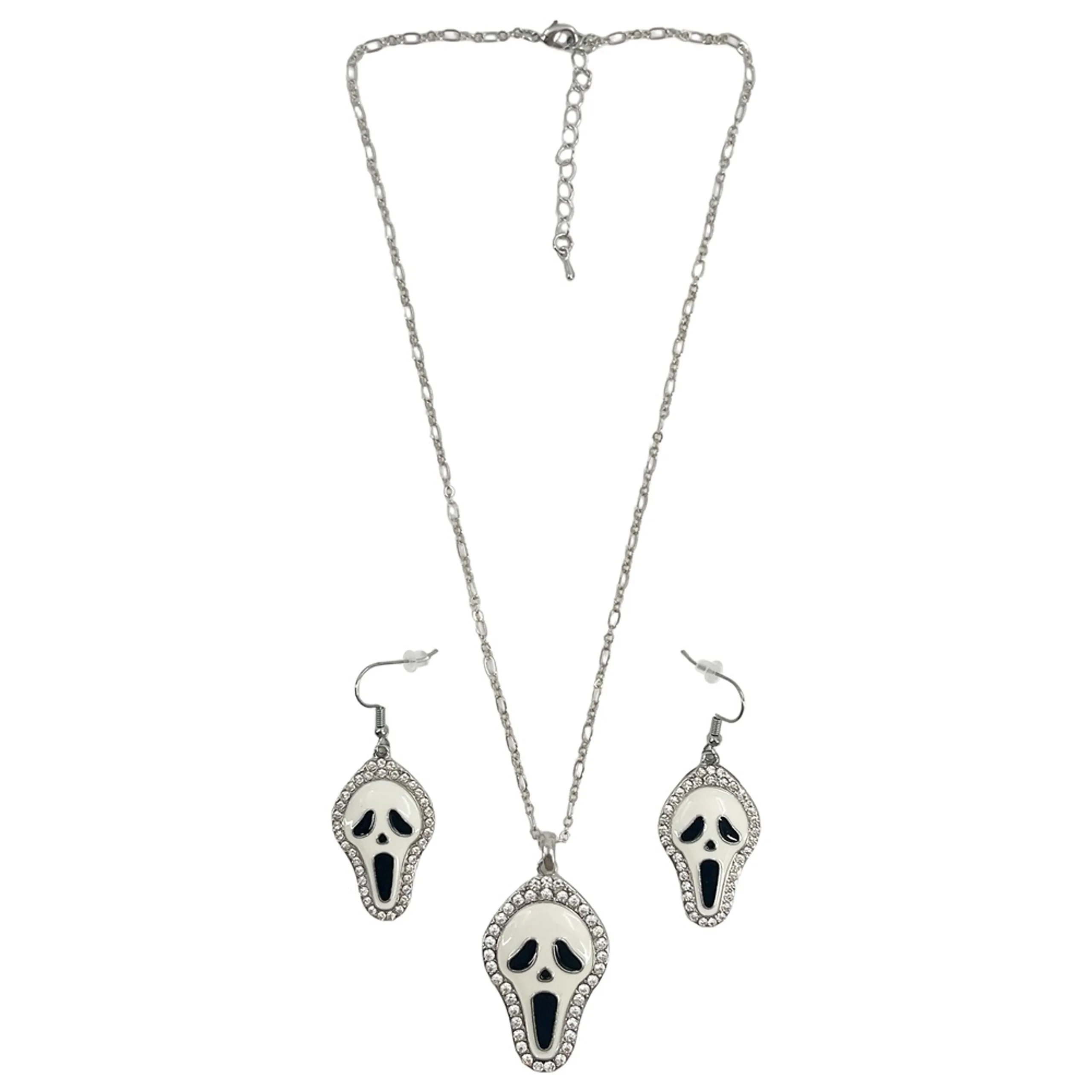 Rhinestone Silver-Tone Alloy Necklace and Earring Set