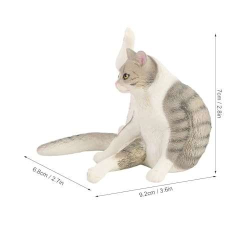 Cat Figurine 7.98 cm Plastic - Gray Leg Lifting Sitting Cat