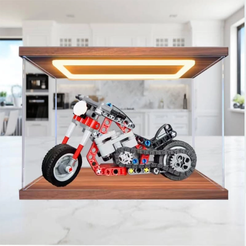 Clear Acrylic Display Case (42132) - Wood Bottom+top Light 20x10x15cm