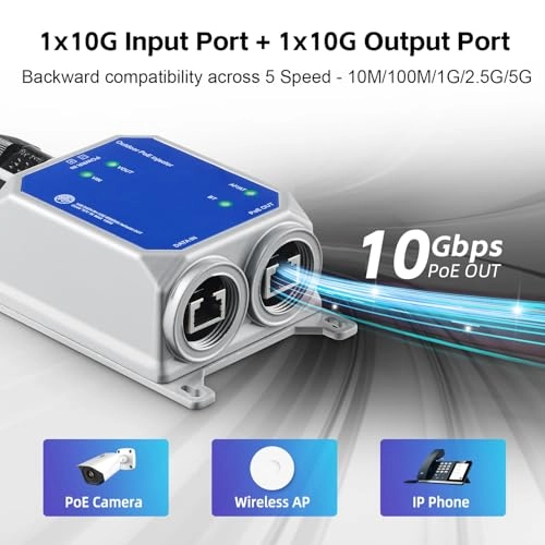 IP67 10G Injector - 44-57 Vdc 90W 1 IEEE 802.3 af/at/bt 10/100M/1G/2.5G/10Gbps