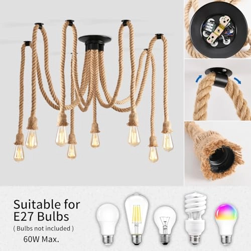 Vintage Hemp Rope Chandelier - 8 Lights E27