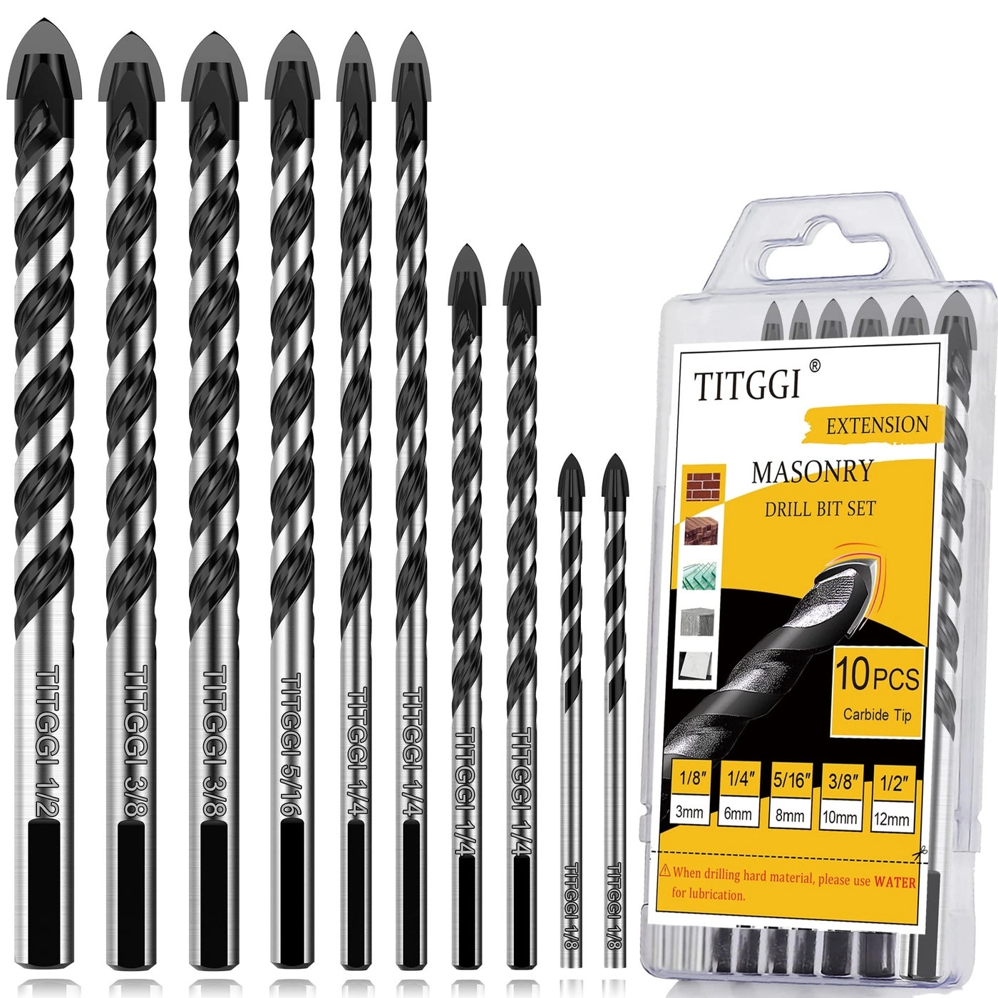 TITGGI Masonry Drill Bit Set - Carbide 10PCS 1/4"