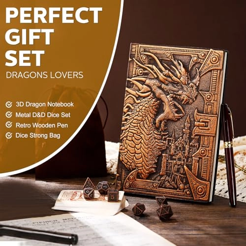 Dragon journal + Wooden pen + Metal dice + Dice bag - 10 piece(s)