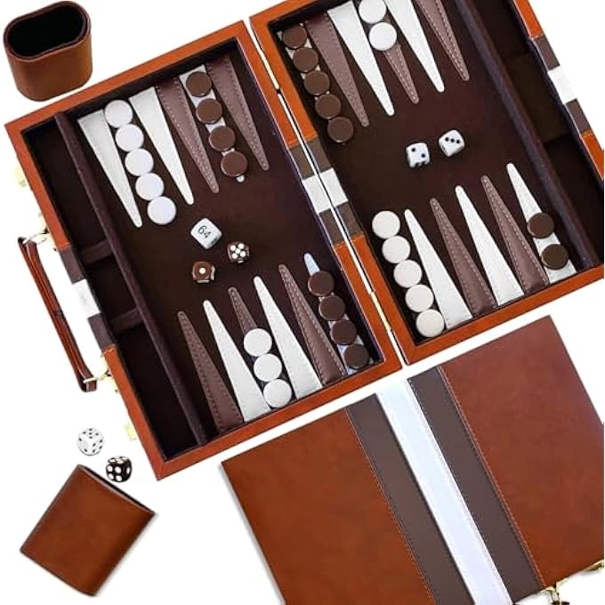 LUXURY BACKGAMMON - FAUX LEATHER EXTERIOR SPECIAL FELT INLAY