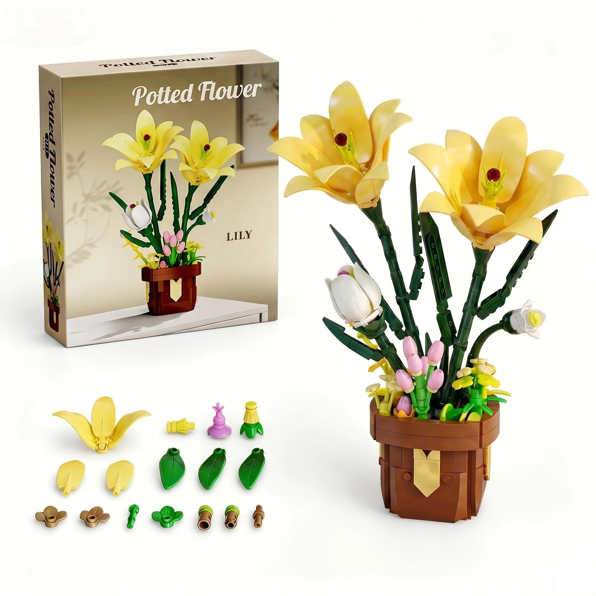 ColorSavvy Yellow Lily Building Block Set - 296 pcs