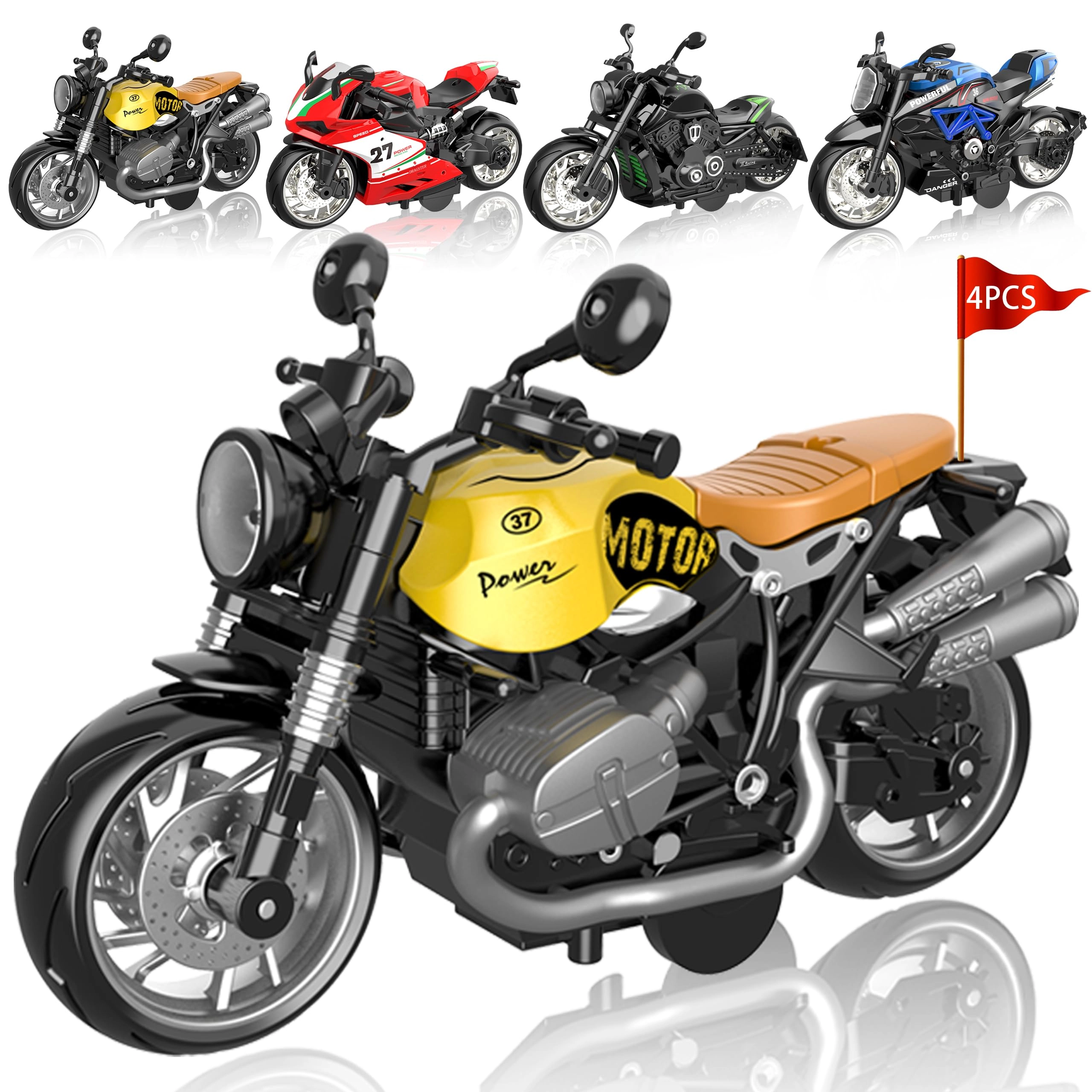 mqdmini Pull Back Motorcycle Toys - 4 Pieces