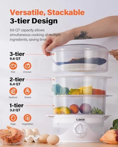 3 Tier Electric Food Steamer - 9.6 Quarts