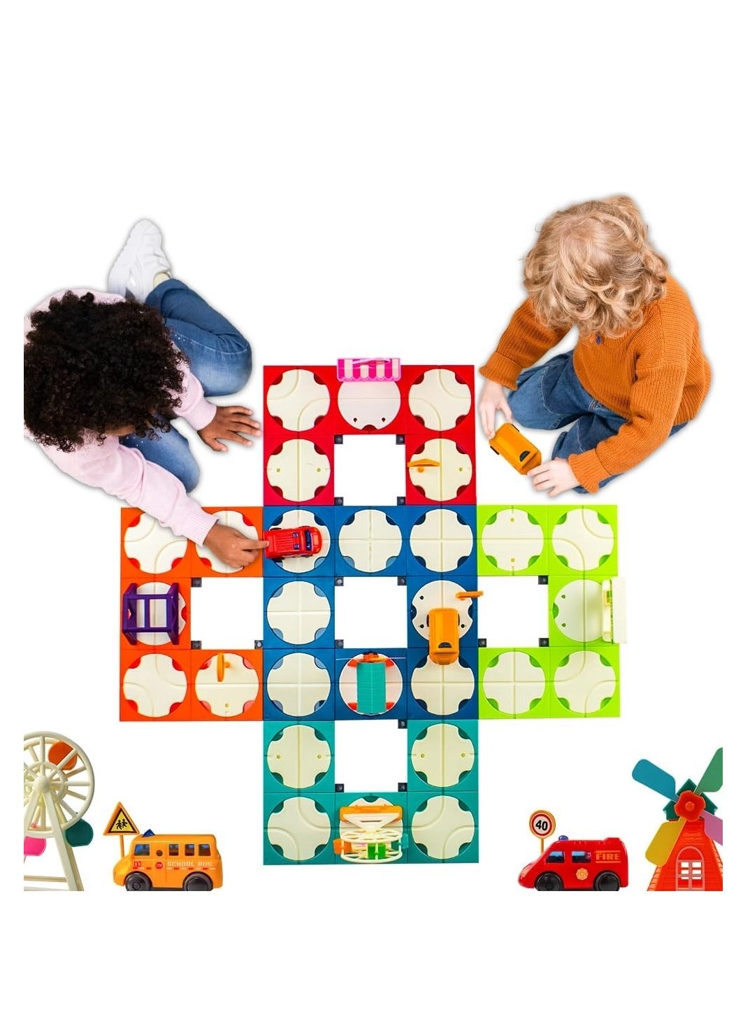 Rotating Track Playset - 2 Cars Self-Driven Multicolor