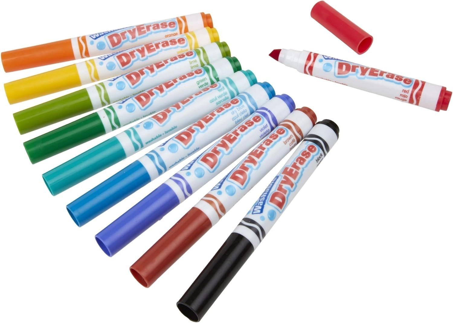 Wedge Tip Dry Erase Washable Markers - 10 Multi Colour