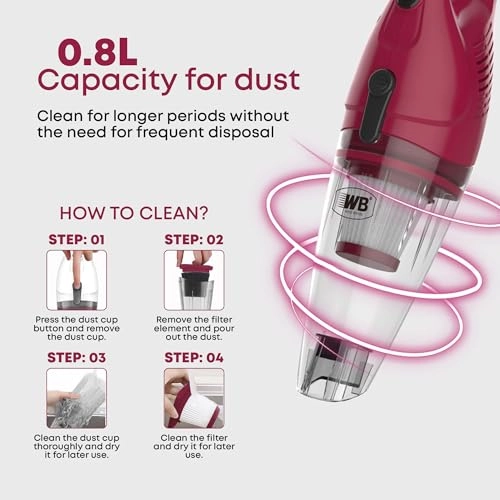 2-in-1 Handheld Stick Vacuum Cleaner - 600W 17000Pa 0.8L