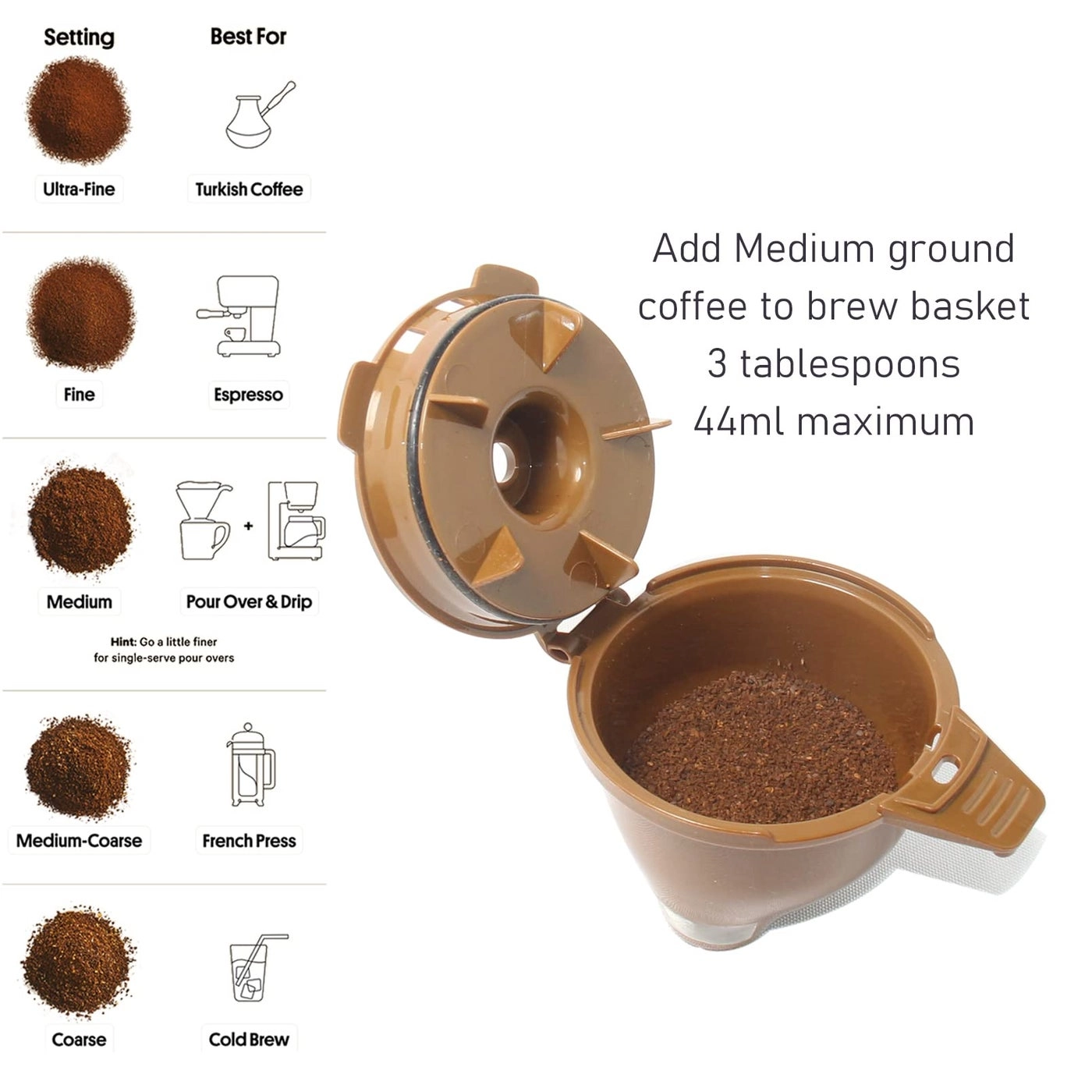 Single Serve Ground Coffee Brew Basket - 2-Pack Reusable Brown