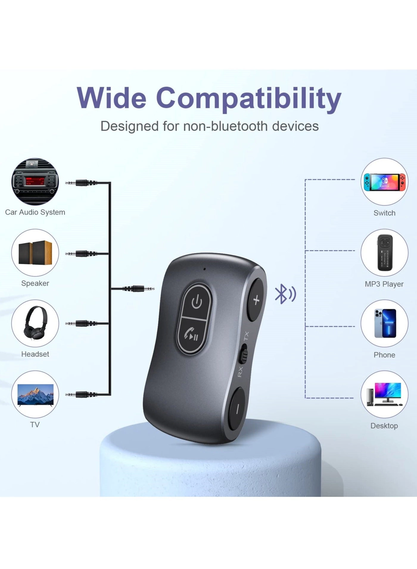 Bluetooth AUX Adapter - 5.3 3.5mm 22H Battery Life
