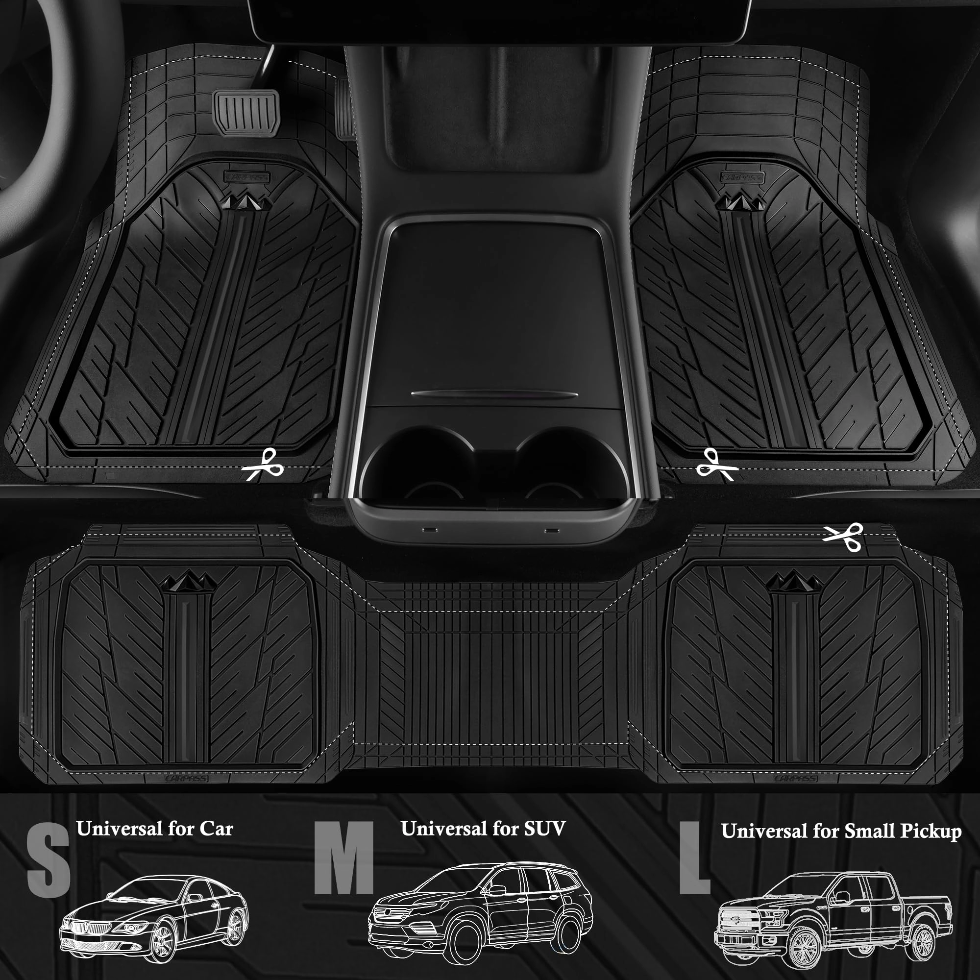 Rubber Floor Mats - All Weather Trim-to-Fit 3-Piece
