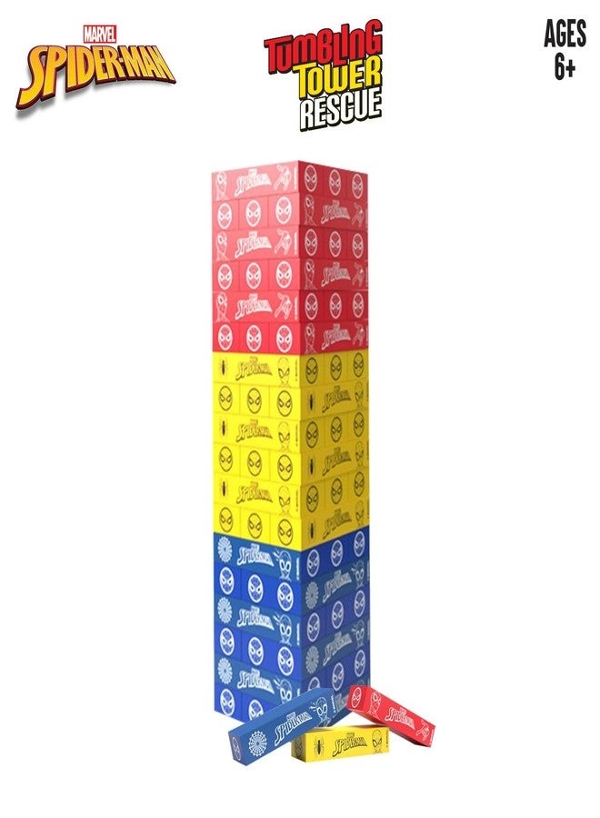 Stackrr Tumbling Tower - 54 Precision Wooden Blocks Premium Beachwood Spiderman