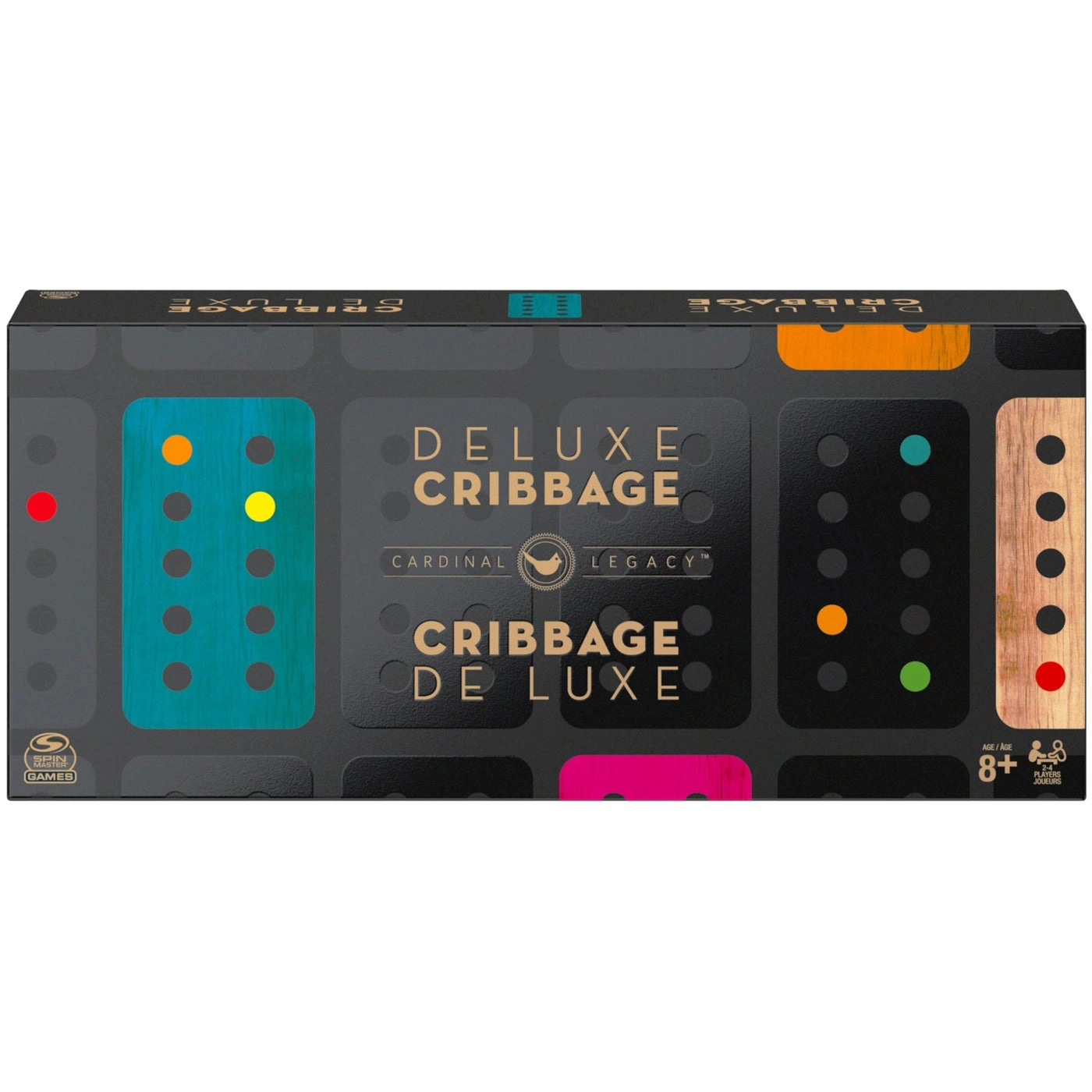 Deluxe Cribbage - Lined Wooden Case 6 Metal Movers