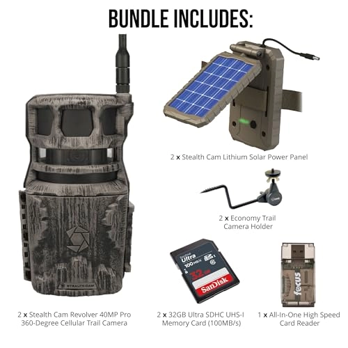 Revolver - 40MP + Lithium Solar Power Panel + Economy Trail Camera Holder + Ultra SDHC UHS-I Memory Card + SD USB Card Reader