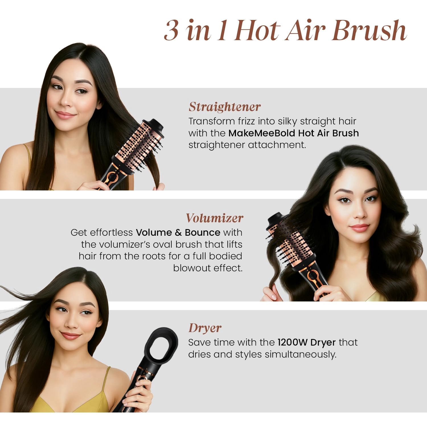 Hot Air Brush - 1200W + Automatic Hair Curler - Ceramic Coating