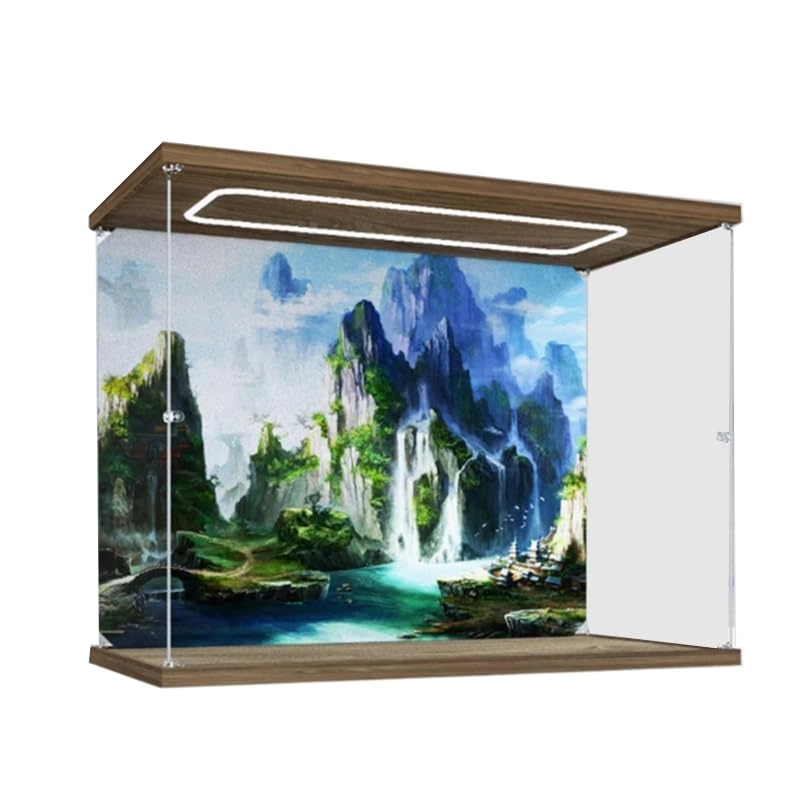 Clear Acrylic Display Case - 55x50x25cm Wood Bottom+top Light