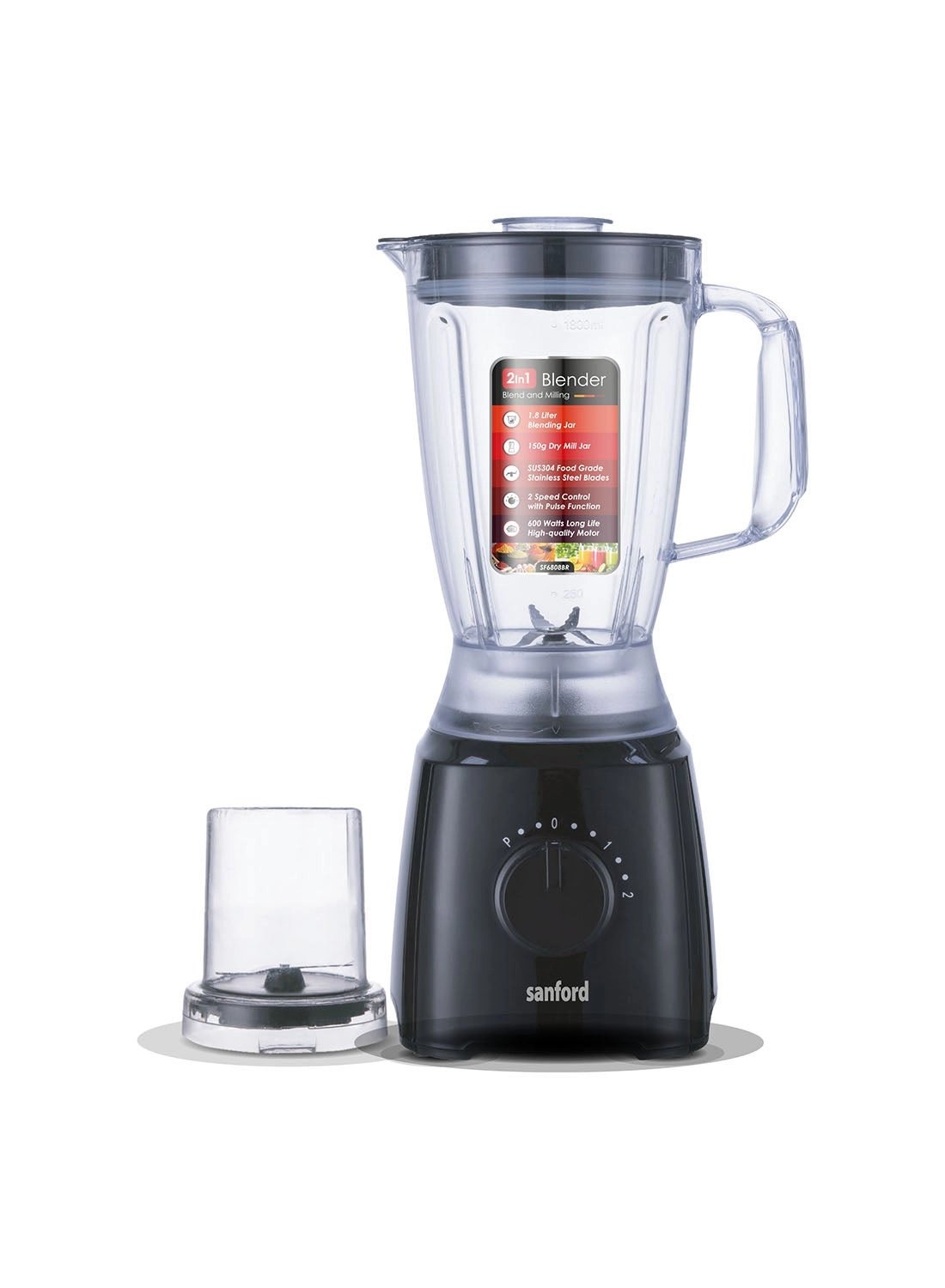 2 IN 1 Blender - Stainless Steel Blades 2 Speed Modes Safety Jar Lock