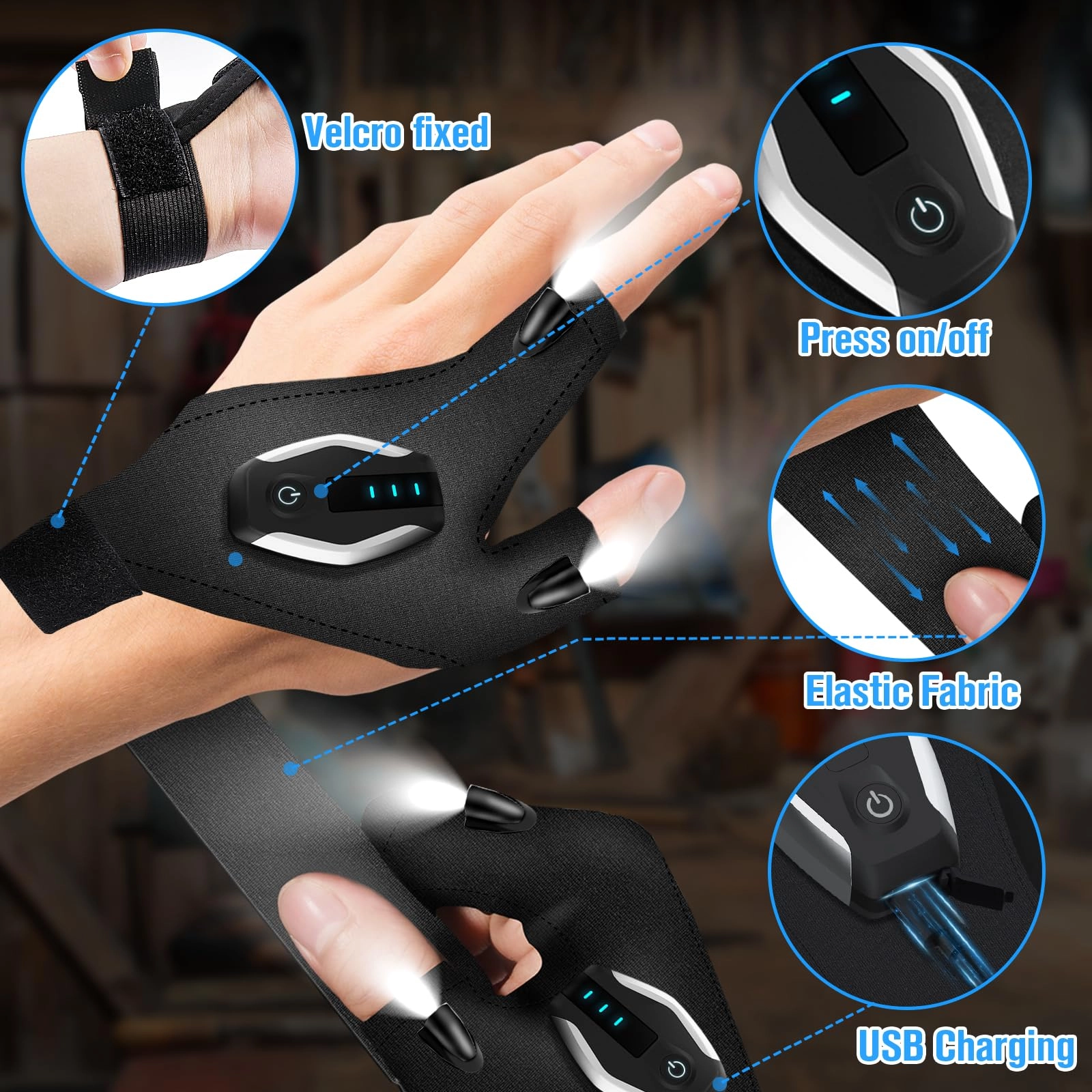 LED Flashlight Gloves - Rechargeable USB-C
