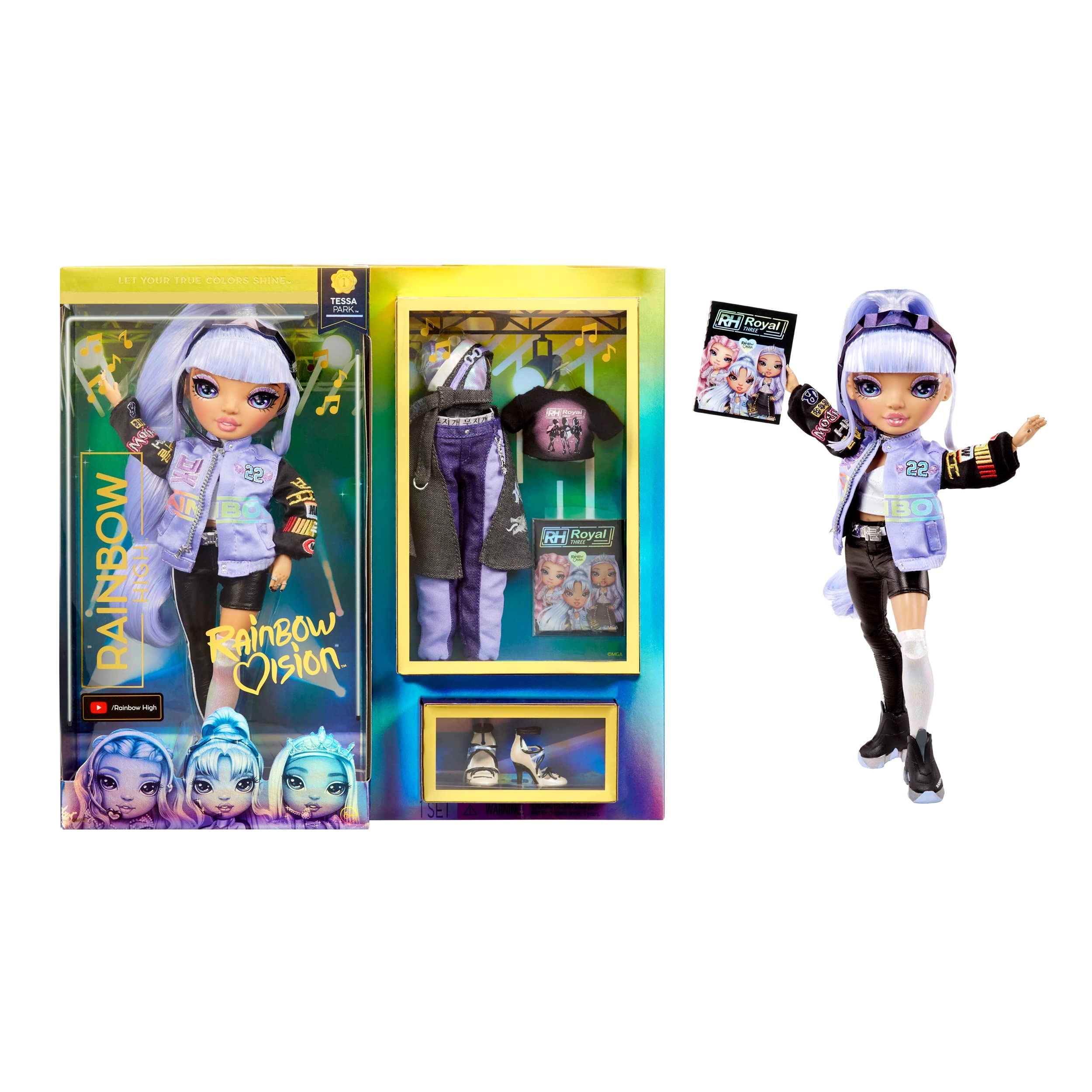 MGA Entertainment Tessa Park Posable Fashion Doll - Rainbow Vision Royal Three 2 Designer Outfits