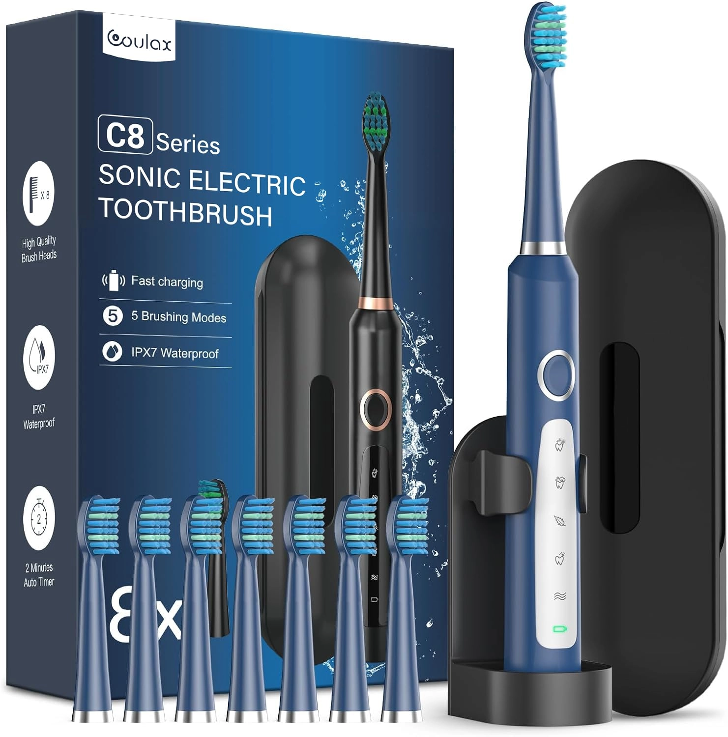 Electric Toothbrush - 8 Brush Heads 5 Modes 2 Minute Timer