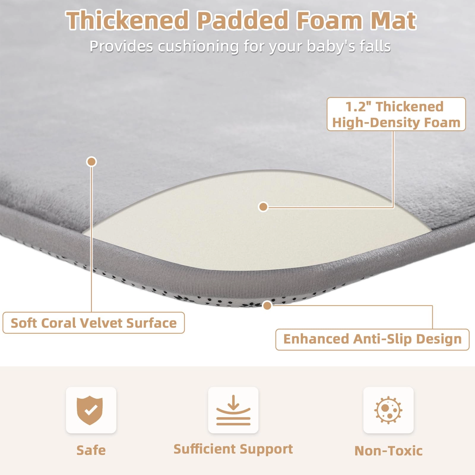 Baby Play Mat - 59x79 1.2-inch Light Grey