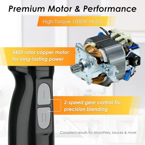 Hand Blender - 4-in-1 Multi-Function Two-Speed Control Stainless Steel Blades