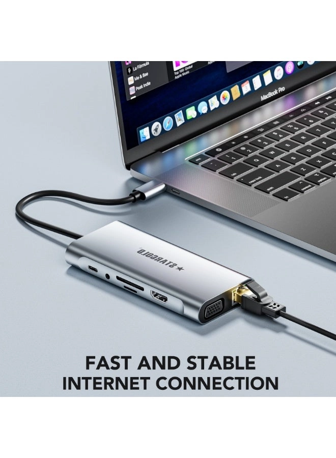 11-in-1 USB C Docking Station - USB Type C Windows 10/11, Mac OS, iPadOS, Android, Linux