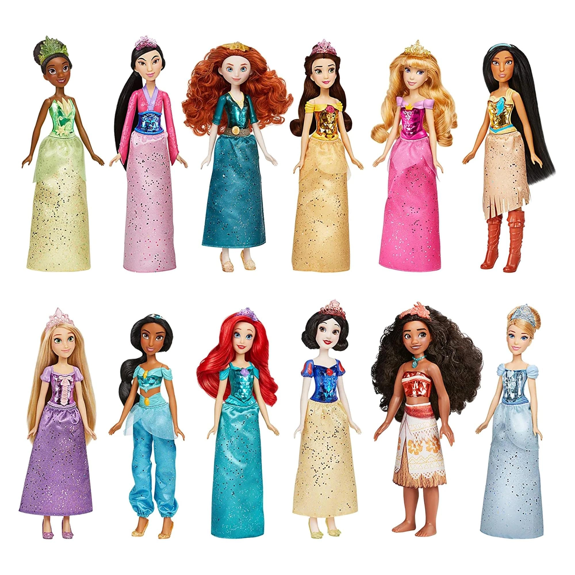 Hasbro Ariel Fashion Doll - Royal Shimmer + Aurora Fashion Doll + Belle Fashion Doll + Cinderella Fashion Doll + Jasmine Fashion Doll + Merida Fashion Doll + Moana Fashion Doll + Mulan Fashion Doll + Pocahontas Fashion Doll + Rapunzel Fashion Doll + Snow White Fashion Doll + Tiana Fashion Doll Ages 3+