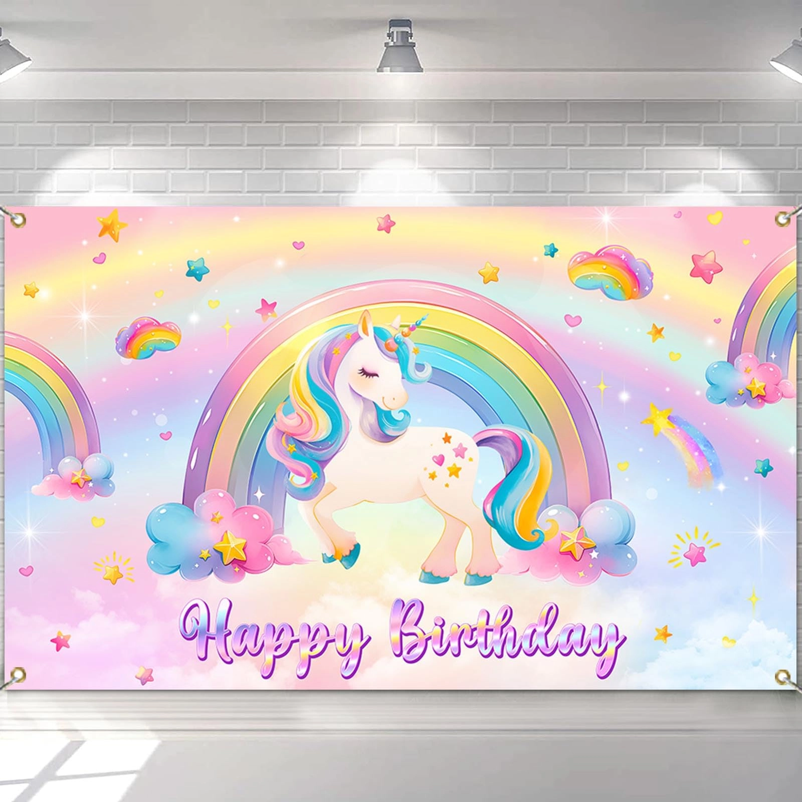 avezano Unicorn Birthday Backdrop Banner - Birthday