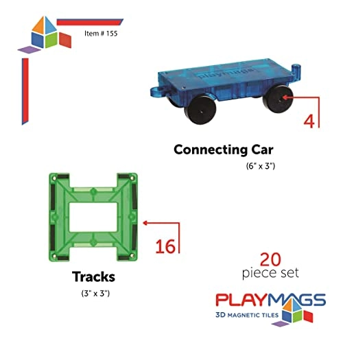 Magnetic Tiles Train Set - Cars Vehicle 20 pcs