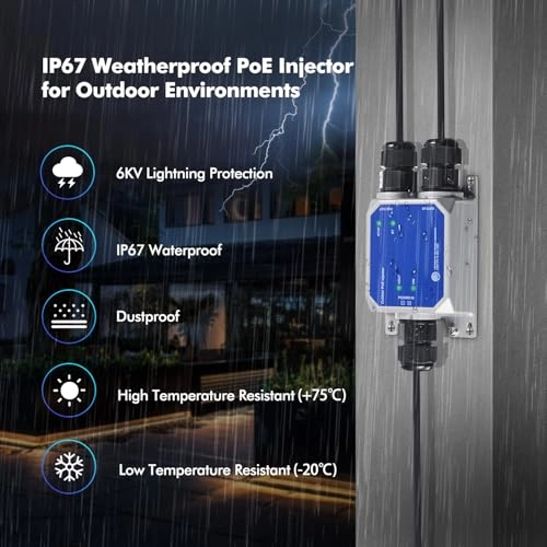 IP67 10G Injector - 44-57 Vdc 90W 1 IEEE 802.3 af/at/bt 10/100M/1G/2.5G/10Gbps