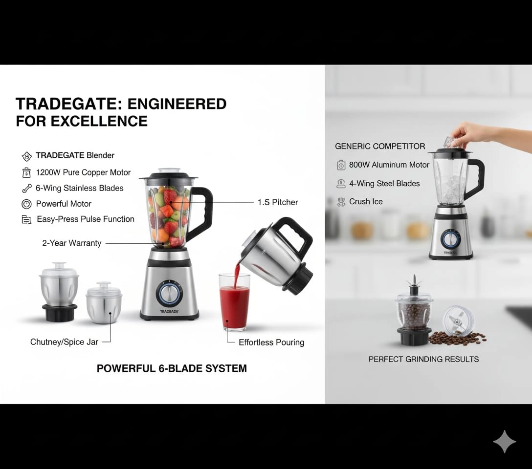 Electric Blender Wet Dry Grinder Mill - 1200W