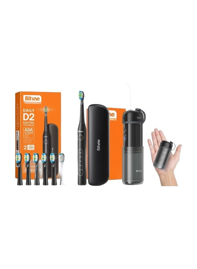 D2 Sonic Electric Toothbrush - 5 Cleaning Modes 8 Toothbrush Heads + P1 Mini Dental Floss - Water Floss Pick + Cordless Telescopic Tank Oral Irrigator - IPX7 Waterproof