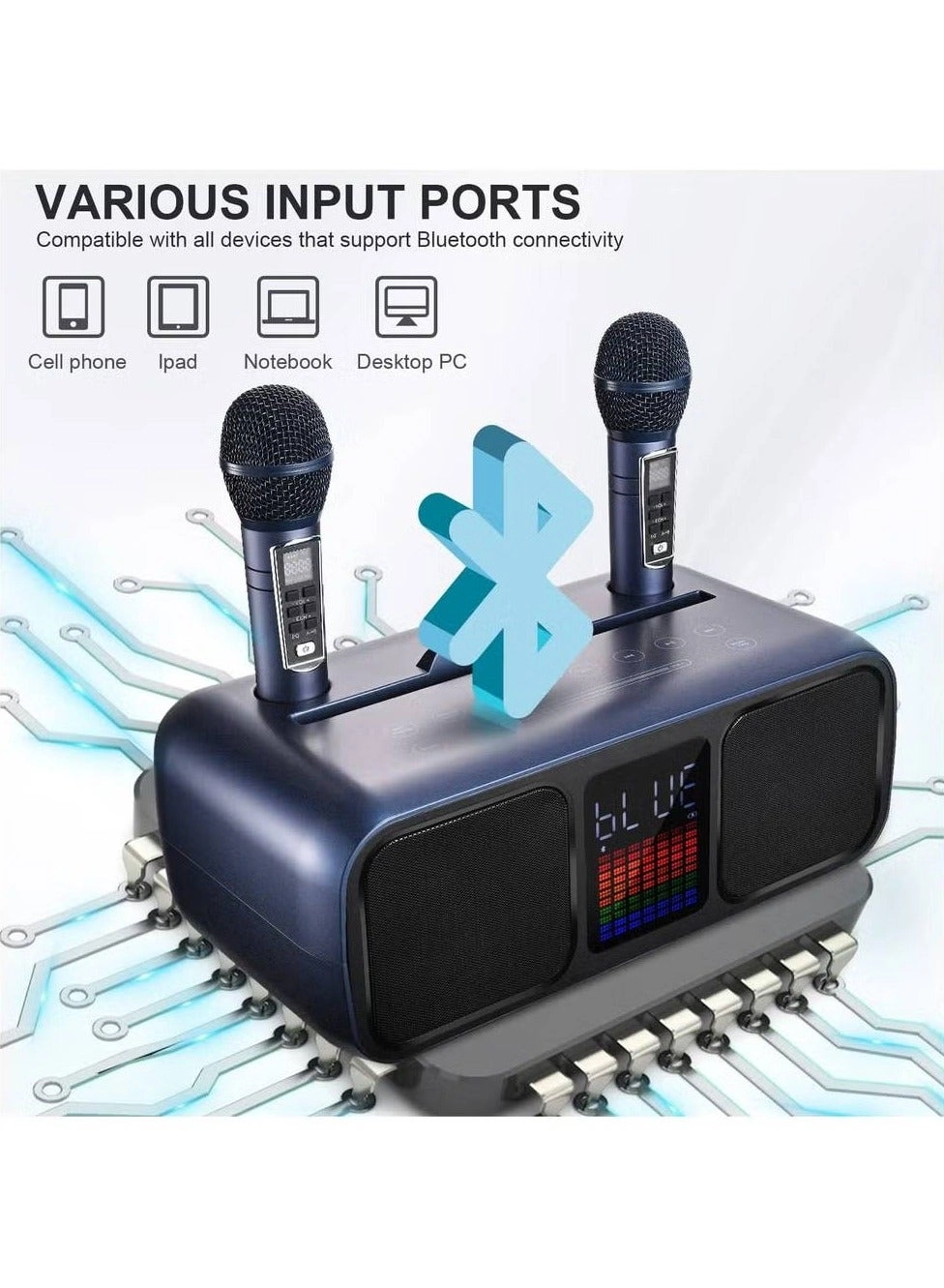 Portable Bluetooth Speaker PA System - 2 Wireless Microphones